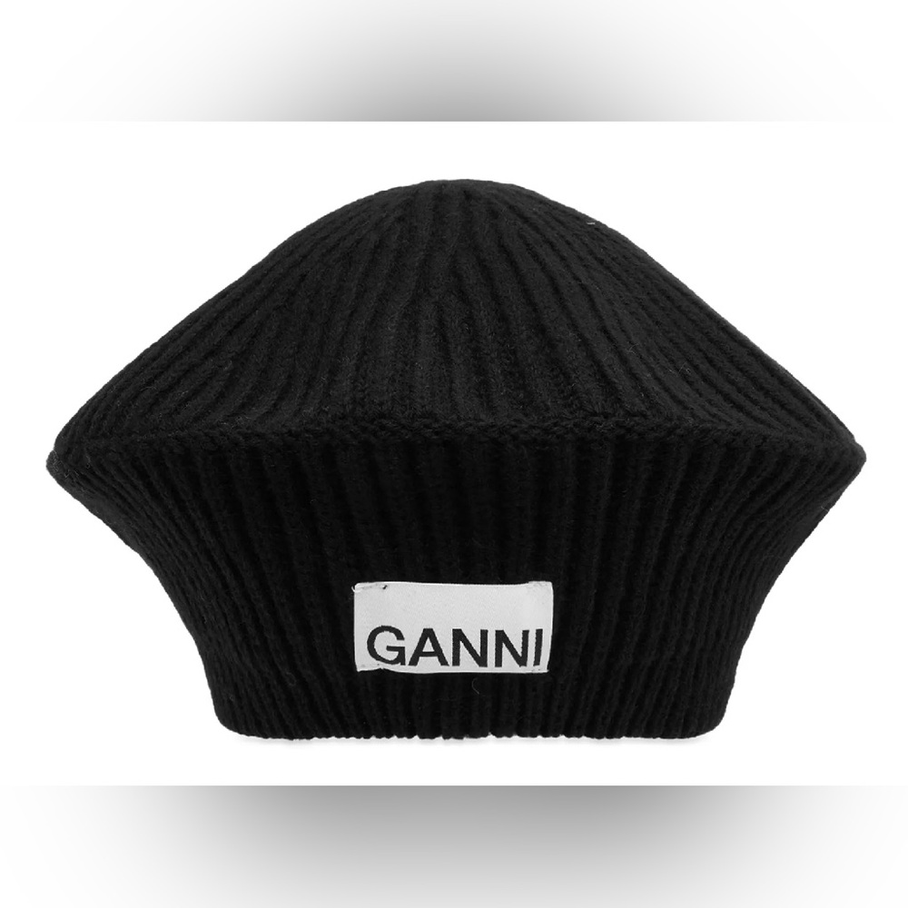 GANNI STRUCTURED RIB BERET Black